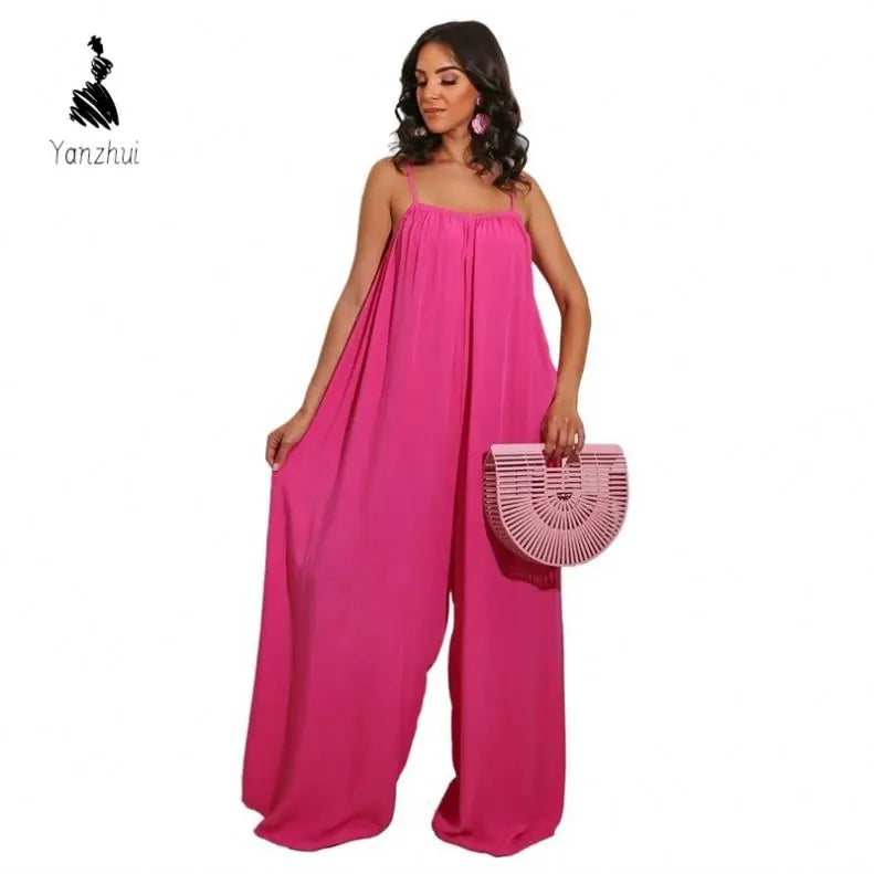 NEW Arrivals 8 Colors Sexy Backless Women Spring Summer Jumpsuit Loose Casual Spaghetti Strap Wide Leg One Piece Lady Solid Jumpsuit Streetwear Women Casual Clothing Supplies