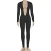 New Spring/Fall Sexy Solid Color Stretch Backless Deep V-Neck Slim Long Sleeve One Pieces Jumpsuit Bodysuit Evening Party Night Clubwear Sexy Jumpsuit Women Sexy Apparel Accessories Clothing Supplies