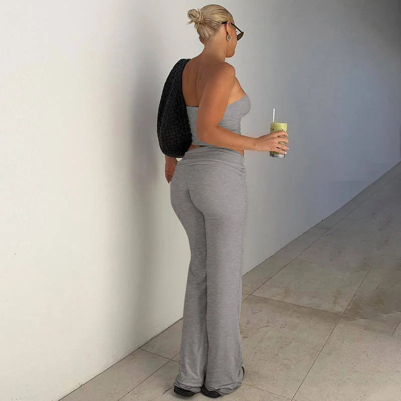2 PCS Set 5 Colors  Crop Tube Tank Top and Flare Pants Sets Women's Spring Summer Clothing Sweat Suit Set Streetwear Outfit Ladies Casual Clothing Supplies