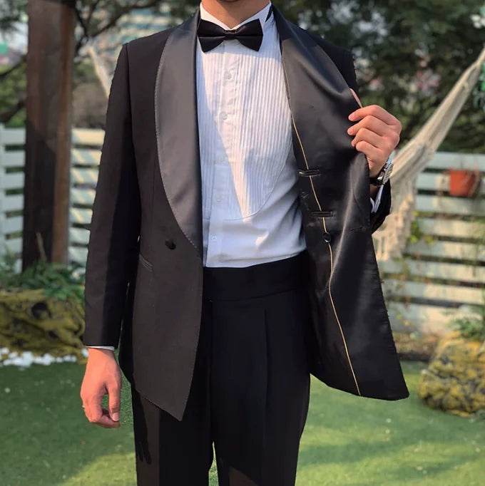 HOT SALE Only Few Units Left NEW Design Italian Fashion High Quality M-4XL Curvy Men's Formal Evening Business Party Wear Shawl Collar Jacket Pants Black Color Gentlemen Wedding Guest Groom Red Carpet Celebrities Men Luxury S