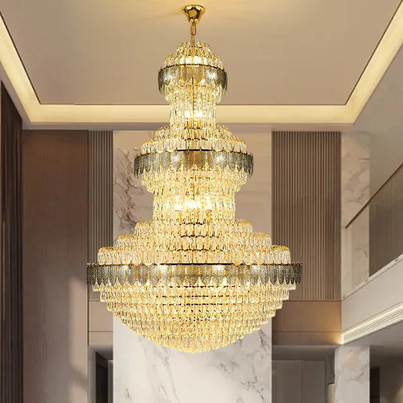 HOT SALE Villa Home Art Gallery Living Room Staircase Contemporary Exquisite Hotel Lobby Villa Mall Luxury K9 Crystal Ceiling Pendant Light Remote Switch Control Long Chandelier Lighting Supplies