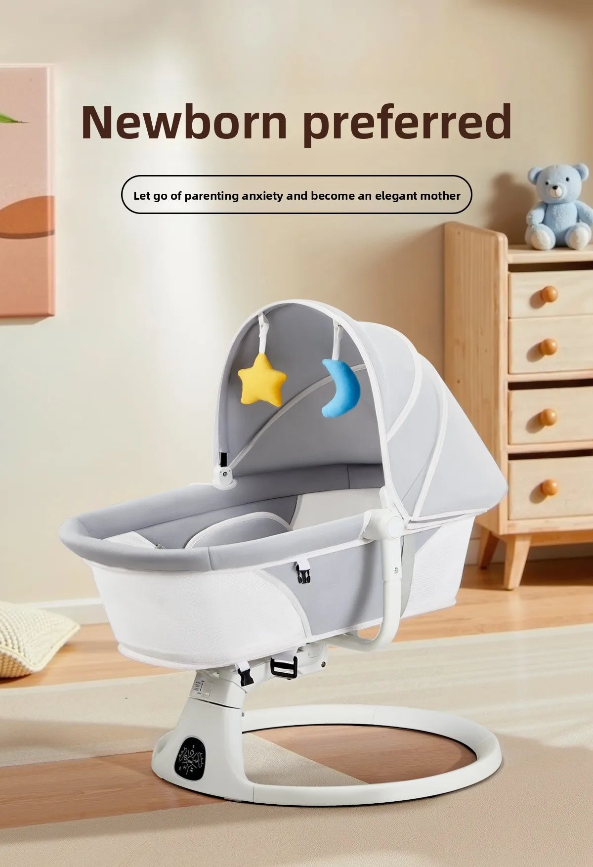 Electric Baby Rocking Chair with Canopy + Mosquito Net + Doll, USB Remote  Cross-border New-tyle Electric Baby Rocker Foldable Infant Swing Chair Smart Sleep-Inducing Crib Automatic Lullaby Device