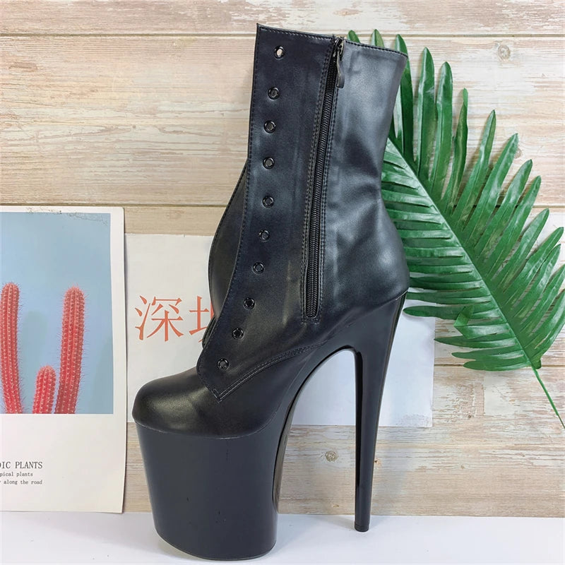 Black/White/Pink/Red Color Women's Platform Lace-Up ZIP Closure Ankle Bootie Boots 8inch-20CM Thin Heel Waterproof PU Leather Upper  Red Height Increasing Night Clubwear Pole Dance Women Shoes