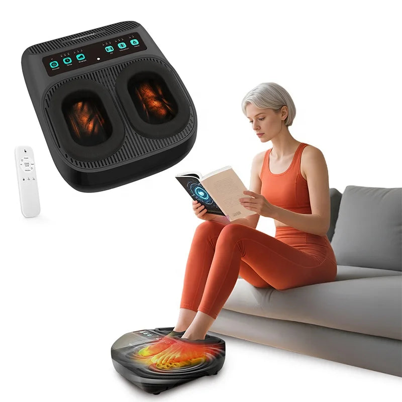 NEW Arrivals Heat Kneading and Air Compression Electric Remote Control Foot Massager Vibration Air Pressure Massage Machine Arthritis Blood Circulation Therapy Pain Relief Treatment Relaxation Health Care Supplies