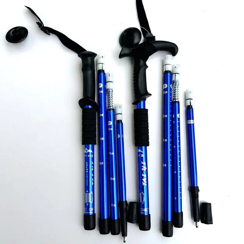 50-110cm Outdoor Climbing Mountaineering Iced Snow Hiking Shock-Absorbing High-Strength Ultra-Light Aluminum Alloy Four-Section Trekking Poles Plastic Modern Curved/Straight Handle Winter Sports Accessories