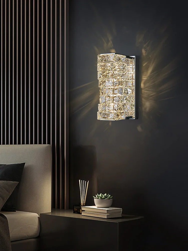 Villa Home  Luxury Stainless Steel K9 Crystal Wall Lamp Modern Bedroom Bedside LED Bracket Light Creative Staircase Corridor Wall Fitting Home Lighting Supplies
