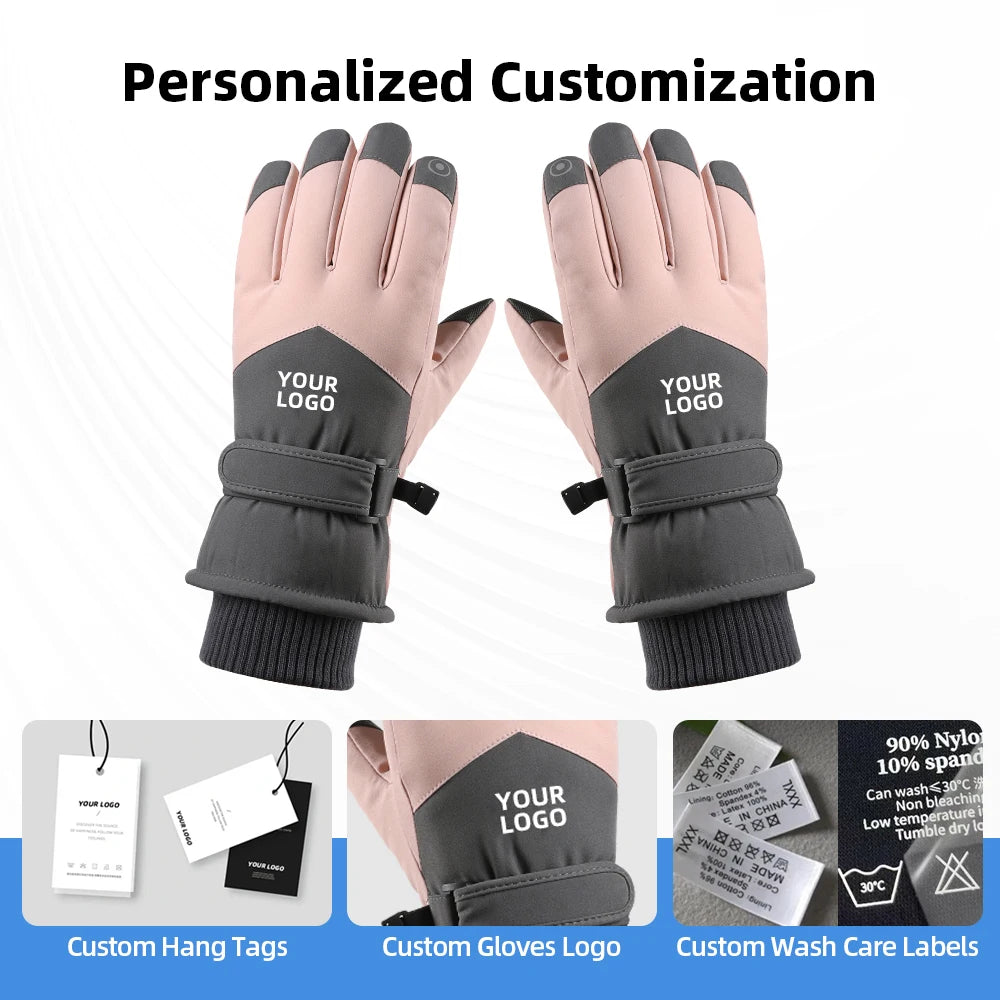 Purple/Black/Dark Gray Color Women Professional Ski Gloves Waterproof Windproof Thick Fleece Lined Touch Screen PU Anti Slip Mountaineering Skiing Durable Warm Design