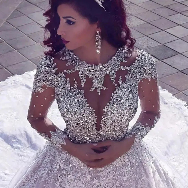 Boutique Gala HOT SALE TOP Luxury Rhinestones Heavy Beaded Crystal Pearls Women's Wedding Dresses Backless Sweep Train White/Ivory Color Evening Wedding Ceremony Prom Party Mermaid Bridal Gowns Ladies Luxury Apparel Supplies
