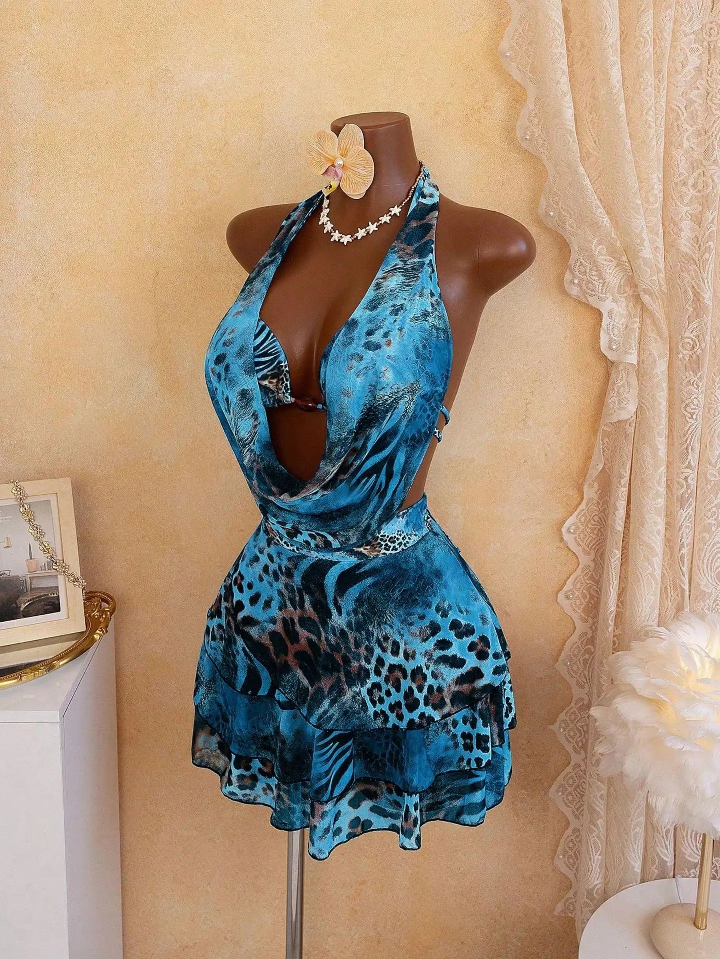 NEW Arrivals 4 PCS Set 7 Colors Animal Print Women Swimwear Triangle Top Brazilian Bikini and Cover Up Set Crop Top Ruffle Beach Skirt S-XL Women's Summer Beachwear Bathing Apparel Sets Clothing Supplies