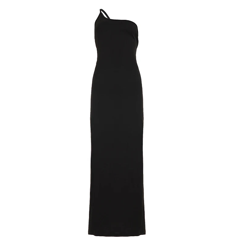 Women's Sexy Asymmetry Spaghetti Strap Camisoles Backless Slim Fit Straight Floor-Length Maxi Dress Sexy Summer Vacation Evening Beach Party Night Clubwear  Street Black Dress