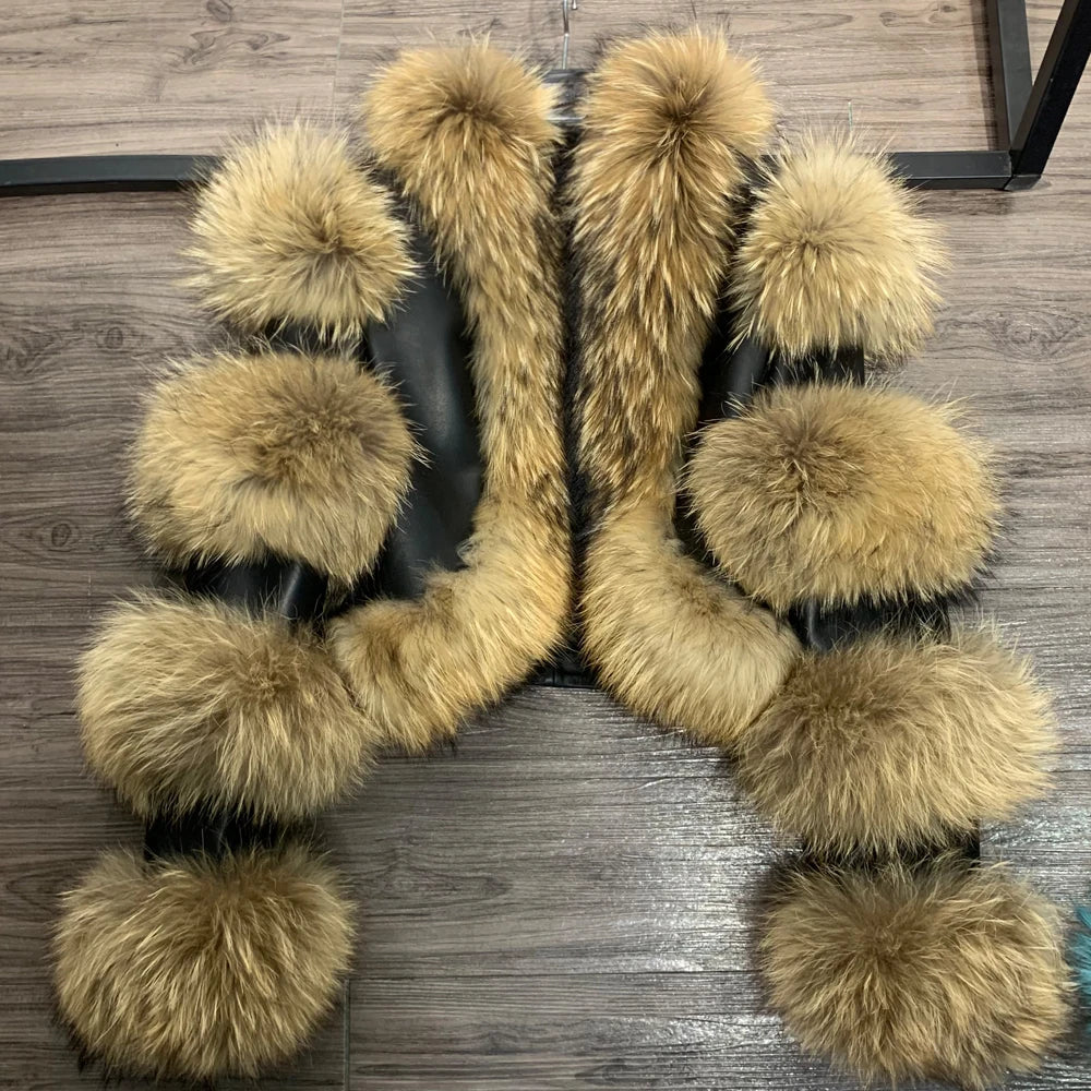 NEW Arrivals 8 Colors 100% Real Sheep Leather Croco Pattern Women's Jacket Natural Fur Trim Luxury Leather Fur Outerwear Coat Winter Warm Coats for Night Clubwear Evening Party Luxury Jackets Women Winter Apparel Supplies.