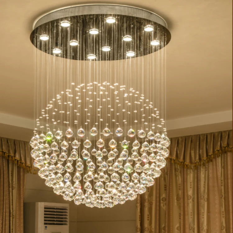 NEW Villa Home Living Room Staircase Luxury K9 Crystal Chandelier Decorative Dining Room Crystal Ball Pendant Lights Raindrop Sphere Tassels Ceiling Lamps Home Lighting Supplies