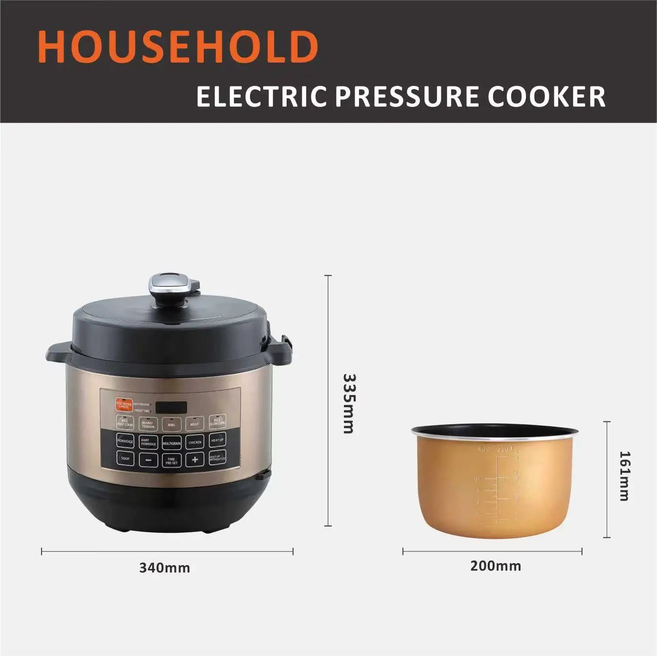 NEW Arrivals Programmable 5L Non-Stick 10-Function Integrated LED Display Energy-Saving Stainless Steel Top Quality Pressure Cooker English/French Operating Language UK/EU/AU/US Plug Household Appliances