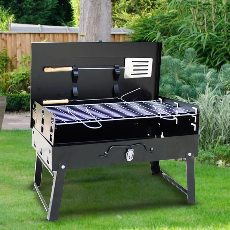 NEW Charcoal BBQ Grill Folding in Bag Outdoor Barbecue Charcoal Grill Portable BBQ Lightweight Smokeless Grill Outdoor Camping Garden Picnics Cooking Supplies