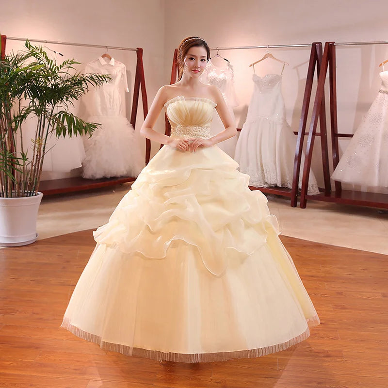 BEST PRICE White/Champagne/ Red Color S-6XL Plus Size Elegant Sweetheart Strapless Wedding Dress Beaded Belt Ruffled Organza Ball Gown Wedding Evening Prom Luxury Dress