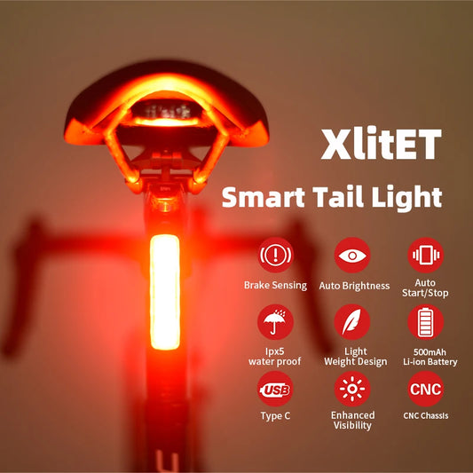 Bicycle Taillights Auto Start/Stop Bike Rear Smart Taillight USB /Type C Charging Waterproof Brake Sensing Light