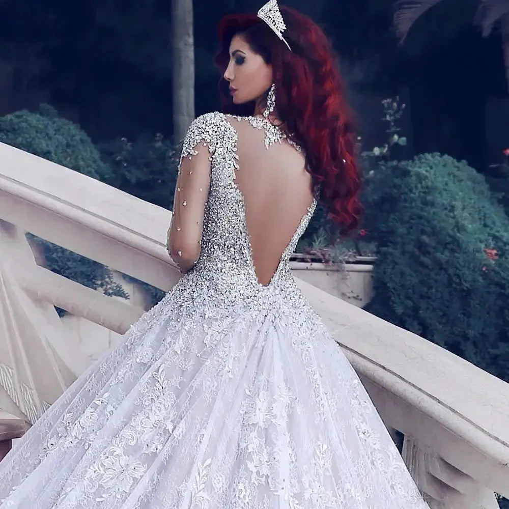Boutique Gala HOT SALE TOP Luxury Rhinestones Heavy Beaded Crystal Pearls Women's Wedding Dresses Backless Sweep Train White/Ivory Color Evening Wedding Ceremony Prom Party Mermaid Bridal Gowns Ladies Luxury Apparel Supplies