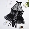 Black/Red Color Women Sexy Mesh Cutout Cosplay Bodysuit Hanging Neck Jumpsuit Lace Patchwork Sexy Underwear Gauze Pongee Skirt Swing Garter  XXL Bulk
