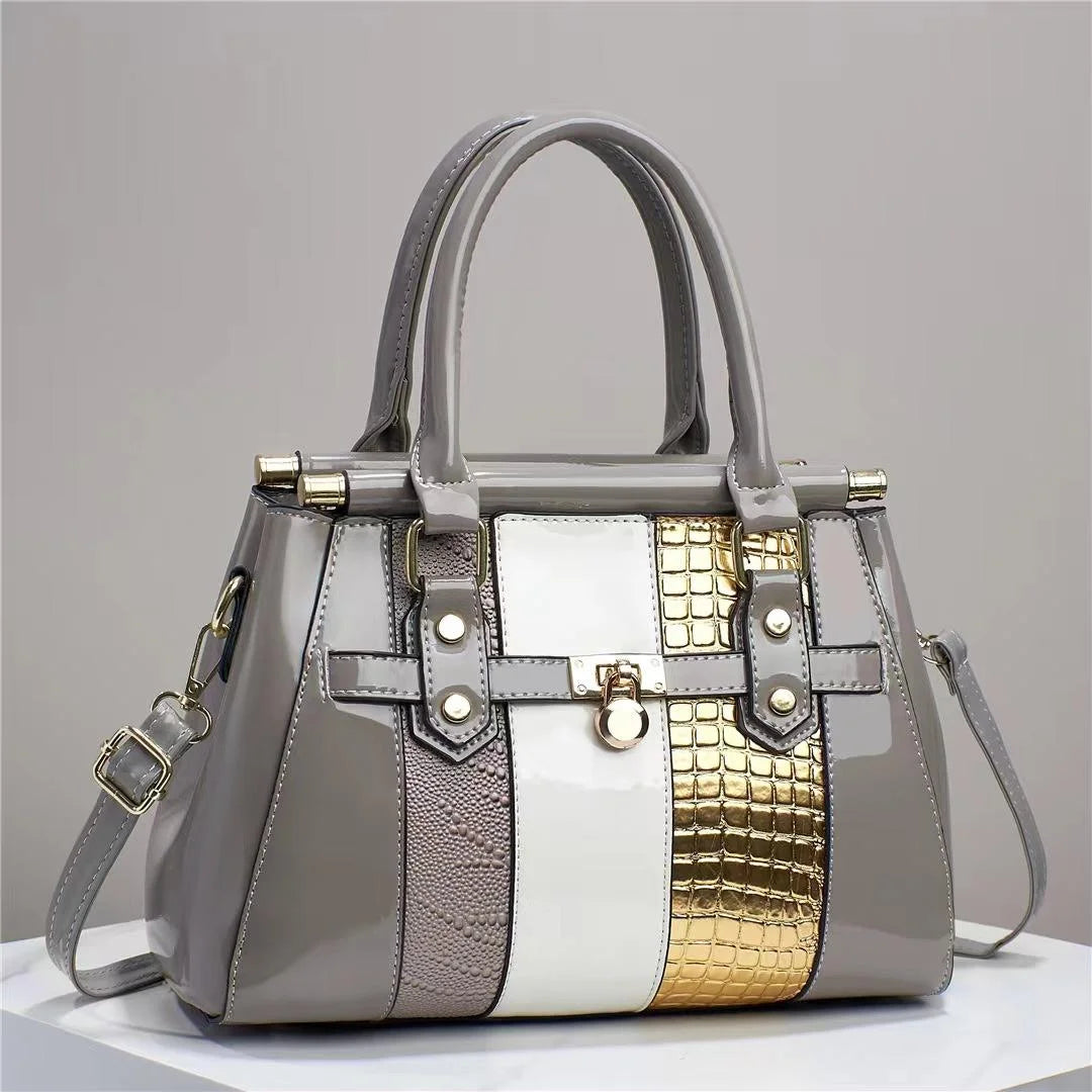 8 Colors Luxury Female Handbag Fashion Patent Leather Zippered Closure Woman's Shoulder PU Bag Polyester Lining Portable Embroidery Bags Ladies Apparel Accessories