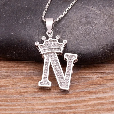 Hot Sale A-Z Letters Crown Pendant Initial Alphabet Necklace For Women Men Accessories Name Jewelry  Party Birthday Gifts
