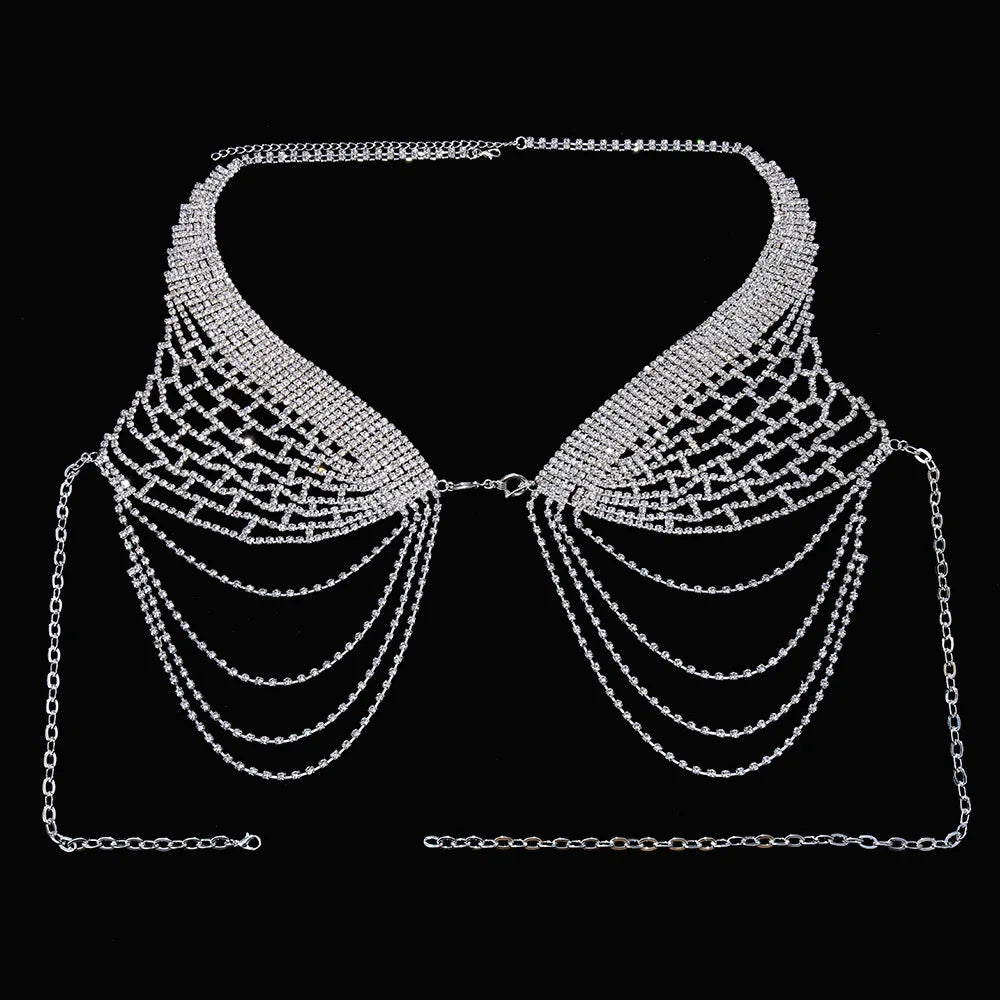 Tassel Underwear Rhinestone Bra Chain Harness for Women Sexy Fashion Crystal Bikini Bra and Thong Sets Body Jewelry