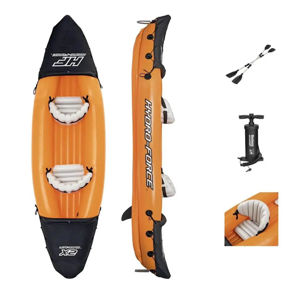 NEW Set 2 Persons Top Quality Inflatable Kayak Canoe Rafting Fishing Boat Portable Water Sport with Paddle + Air Pump and Bag Large Size 321X88cm Orange 2026 for Adults Summer Water Sports Supplies