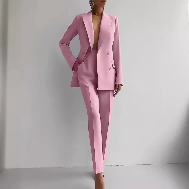 Boutique HOT SALE 2 PCS Set 5 Colors S-2XL Elegant Slim Office Lady Business Night Dinner Evening Party Luxury Blazer Set Women's V-Neck Solid Patchwork Button Long Sleeve Suit