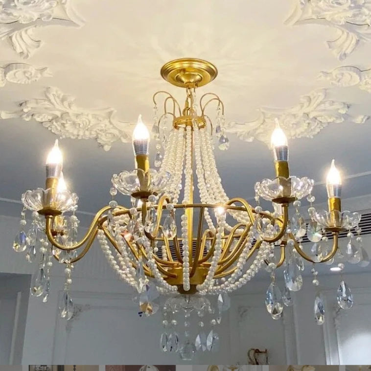 HOT SALE Villa Home Baroque Style Copper Luxury Chandelier Sparkle Crystal Tassels Decoration Living Room Staircase Atmospheric Classical Pendant Lights