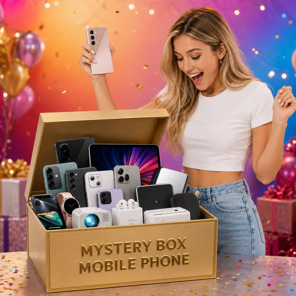 5-10 Electronic Products or Accessories Mystery Box Mobile Phone Mobile Electronics Box Tablet Portable Projector Smart Watch for New Sellers and Gamers Gifts Electronic Supplies
