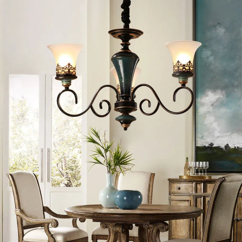NEW Arrivals Home Villa 6/8 Heads American Retro Luxury 100% Ceramic Chandeliers for Living Room Restaurant Villas Hotel Home Art Decoration Creative Iron Pendant Light