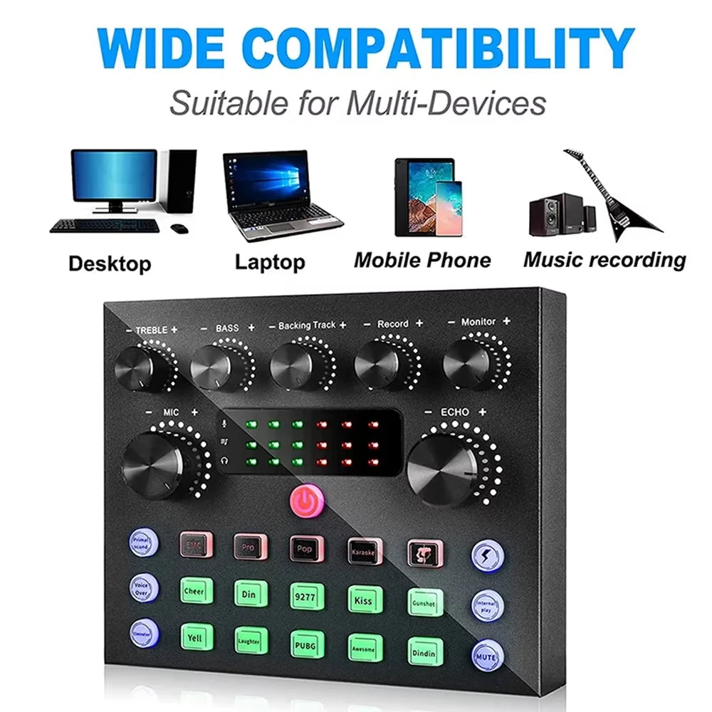 NEW Professional V8S Audio Mixer with Voice Changer, Podcast Mixer, Sound Card for Phone Gaming Karaoke Studio Live Streaming Podcast Supplies