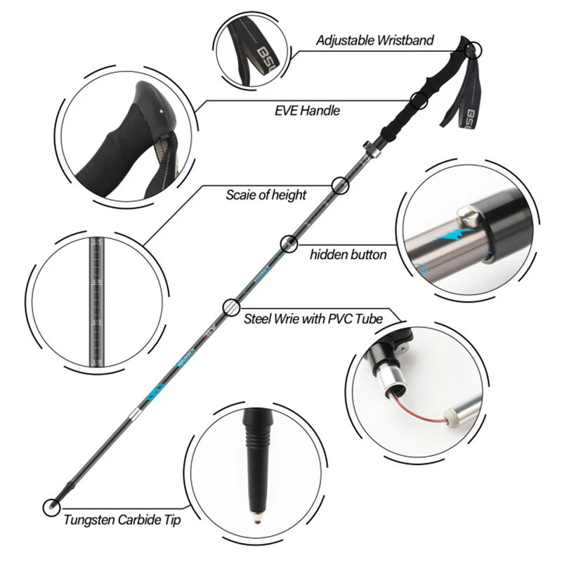 Folding Trekking Poles Ultralight Nordic Walking Stick  Hiking Telescopic Pole Adjustable Anti Shock  Sticks Climbing Running