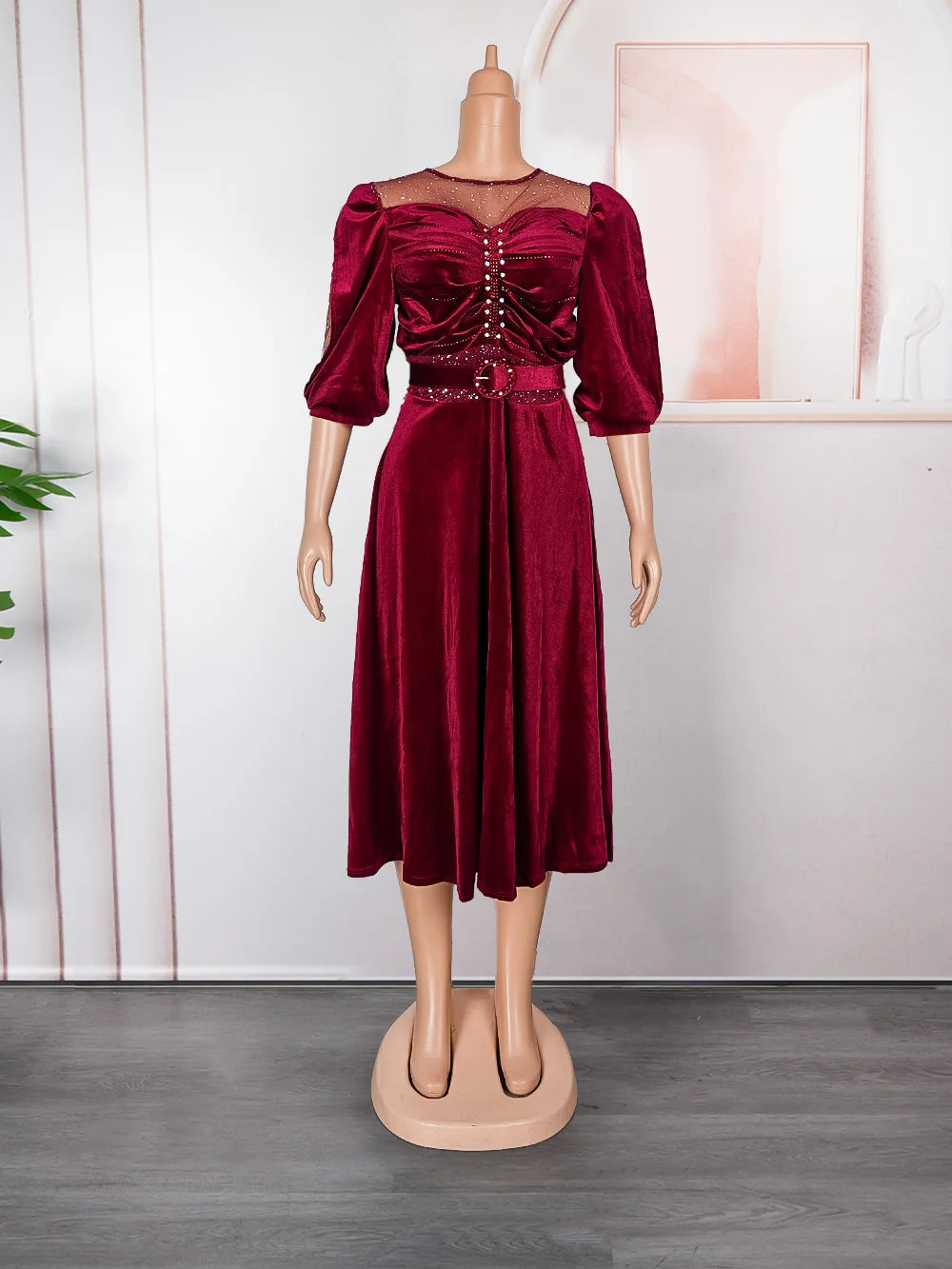 4 Colors L-3XL Plus Size African Ladies Luxury Velvet Wedding Guest Evening Prom Party Dresses New Dubai Evening Gown Dashiki Ankara Turkey Velvet Outfits Formal Gown African Women Luxury Apparel Supplies
