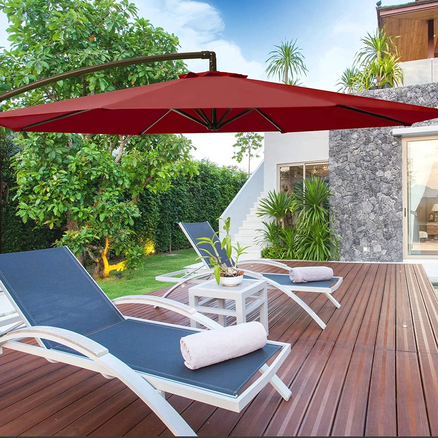 5ft New Villa Home Outdoor Swimming Pool Hotels Large Umbrella Durable Patio Garden Canopy Courtyard Parasol Sun Protection Tent Banana Sunshade Umbrella for Beach Camping Use