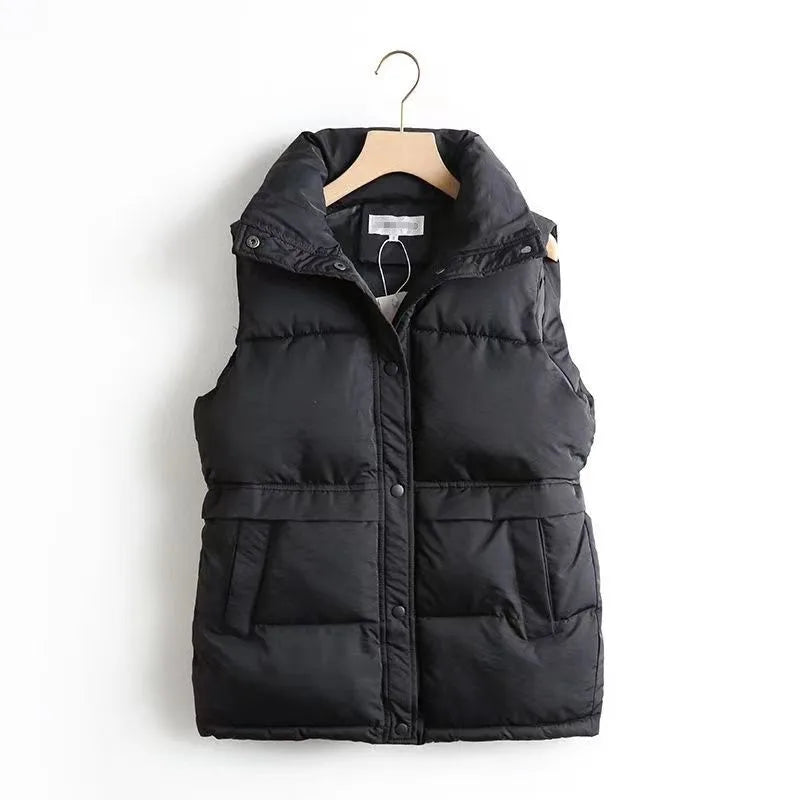 Black/Beige Color Winter Warm Windbreaker Sleeveless Vest Women Fashion Waistcoat Casual Winter Sleeveless Jacket Female Coat Women Winter Apparel Accessories