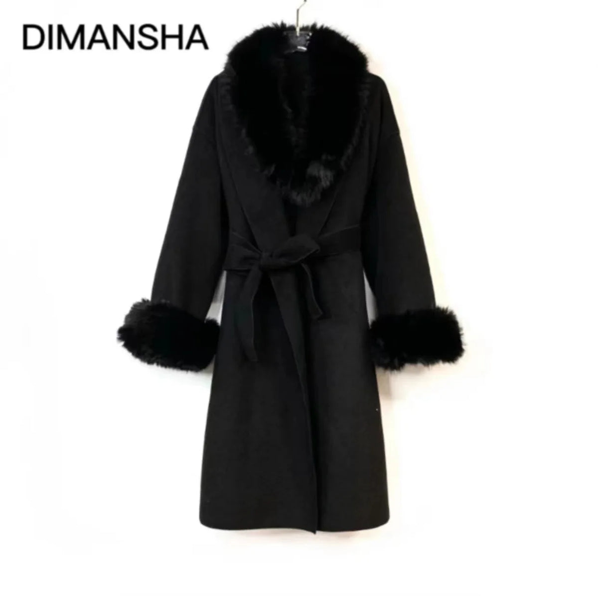 HOT SALE (Few Units Left) 5 Colors Small & Medium Size Luxury Cashmere & Wool New Autumn Winter Removable Real Natural Fox Fur Collar Cuffs Trench Jacket Women Long Belted Woolen Blend Cashmere Coat Ladies Winter Luxury Appar