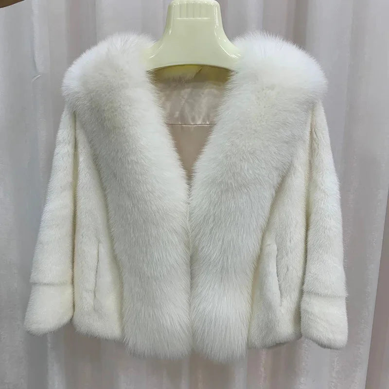8 Colors Top Luxury Natural Real Fox Fur Collar Mink Fur Coat Women Winter Luxury Mink Fur Poncho Outerwear Jackets Evening Party Prom Wedding Guest Christmas Gift for Wife Girlfriend Ladies Luxury Apparel Supplies.