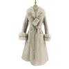 BEST PRICE 100% Cashmere 10 Colors Luxury Women's Winter Long Trench Jacket Real Natural Fox Fur New Fashion Pink Wool Coat Evening Party Wedding Guest Coats Ladies Luxury Apparel Supplies.