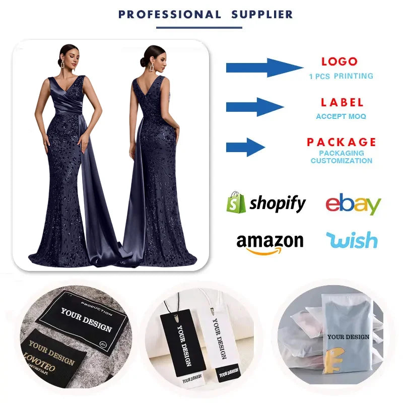 Mother of the Bride S-2XL Women's Luxury Satin Gowns for Women Evening Dresses Elegant V-Neck Sleeveless Sequin Mermaid Bridesmaid Dresses Wedding Party Dress Ladies Luxury Apparel Supplies