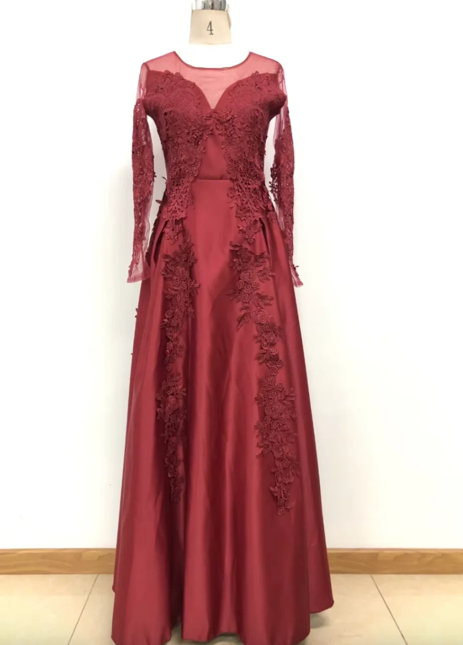 Mother of Bride Luxury Elegant Women S-2XL Red  Long Sleeve Lace Maxi Dress Formal Evening Party Prom Ball Gown Hot Selling Celebrities Ladies Luxury Apparel Supplies
