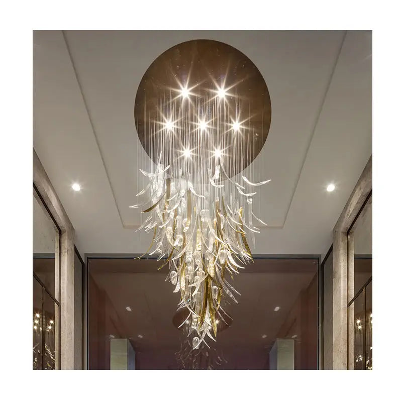 HOT SALE Villa Home Restaurants Hotel Lobby Luxury Glass Living Room Staircase Ceiling Chandelier Handmade Glass Customized Large Art Decor LED 50 Steel Crystal 90 Murano Chandelier Luxury Lighting Supplies