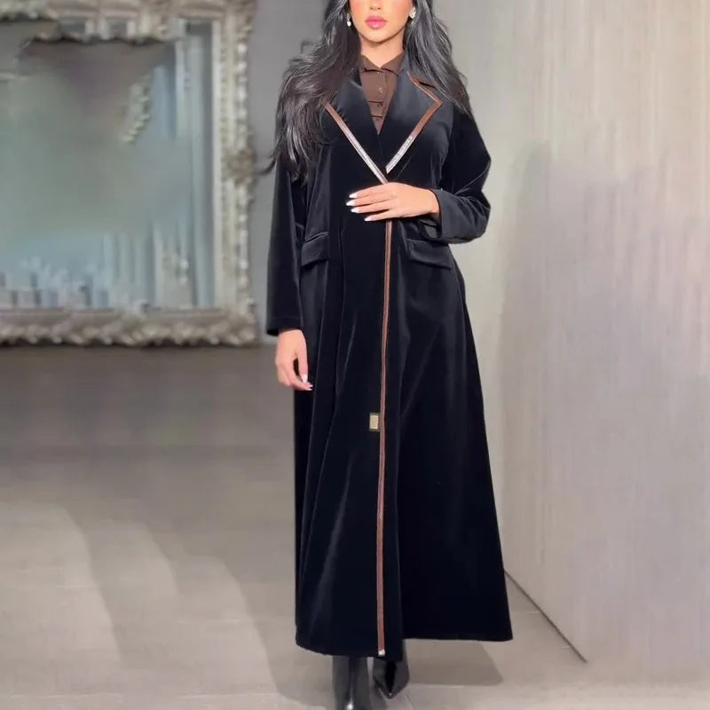 19th Century Victorian Velvet Coats New Fashion Elegance Temperament Commuter Velvet Long Solid Color Long Sleeve Women's Jacket Winter Warm Long Velvet Coat Women Luxury Apparel Supplies