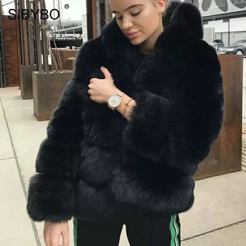 10 Colors S-4XL Plus Size Women's Winter Warm Faux Fur Jacket with Hat Splicing Jacket Faux Fur Hooded Jacket Top Quality Snow Boots Outerwear Jackets Women Winter Apparel Supplies