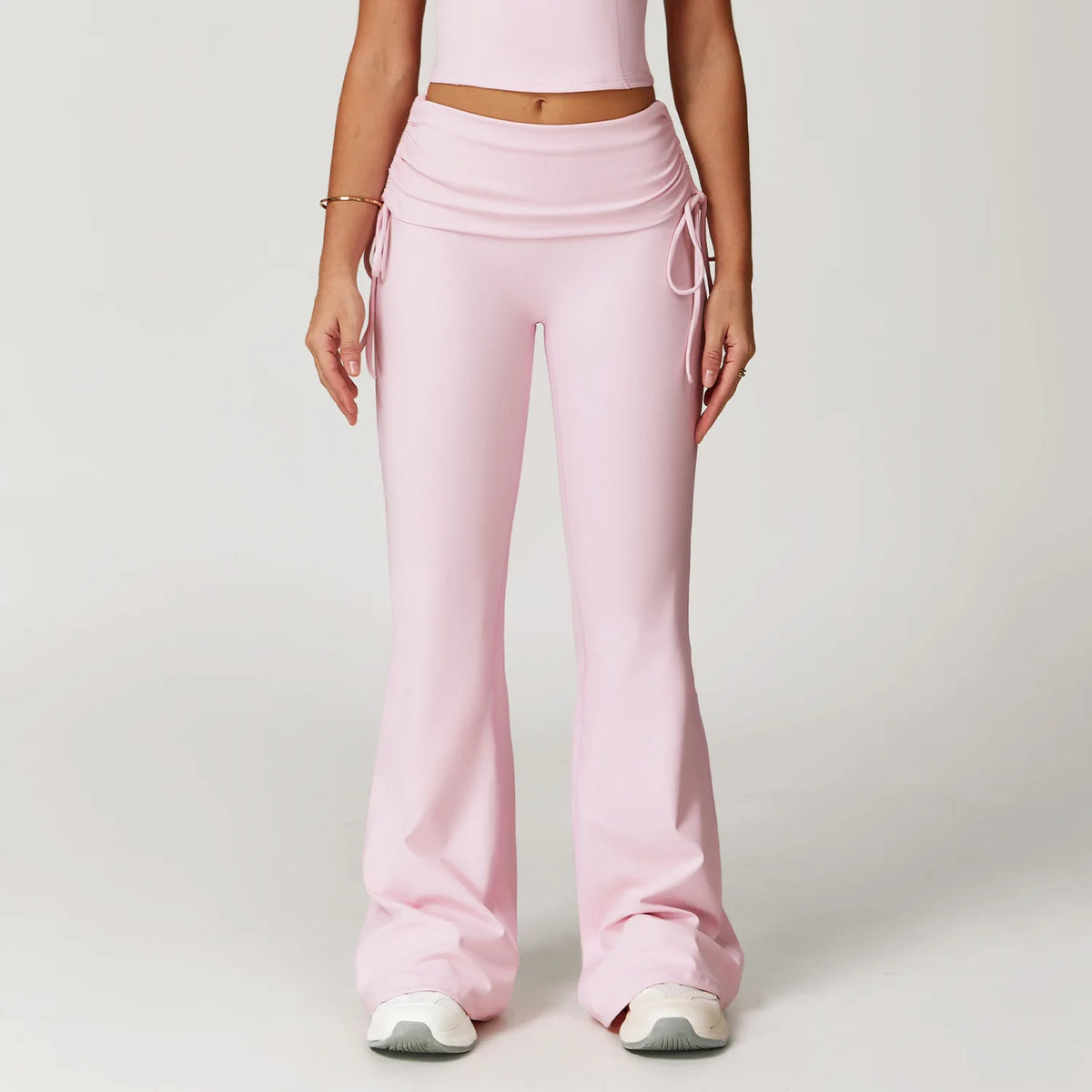 5 Colors S-XL Cross-Border Foldable High-Waisted Tummy Control Ruched Butt-Lifting Flared Pants Nude-Feel Wide-Leg Slimming Long Drawstring Outdoor Sport Activities Pants