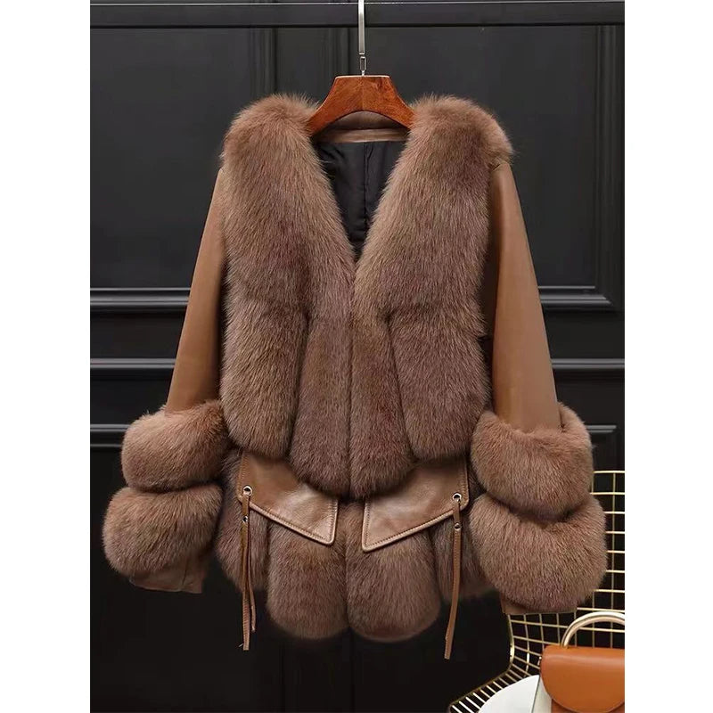5 Colors Luxury Casual Breathable Thick Women's Real Natural Fox Fur Coat Winter Warm Jacket Outerwear Female Winter Streetwear Apparel Clothing Supplies