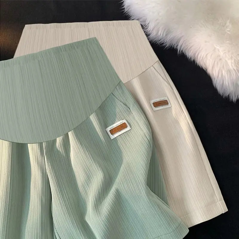 M-3XL Large Size Summer Breathable Casual Pants Ice Silk Maternity Shorts with Pocket for Pregnant Women Outdoor Hiking Fitness Workout Summer Pregnancy Apparel Accessories