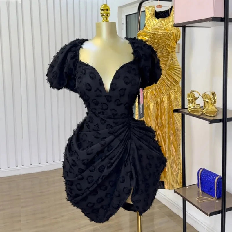 NEW Hot Selling White/Black Color S-2XL Autumn Spring Summer Boutique Gala New Collection Women's Sexy V-Neck High Waist Mini Dress Pleated Chiffon Evening Party Wedding Guest Clubwear Gown Ladies Luxury Clothing Supplies