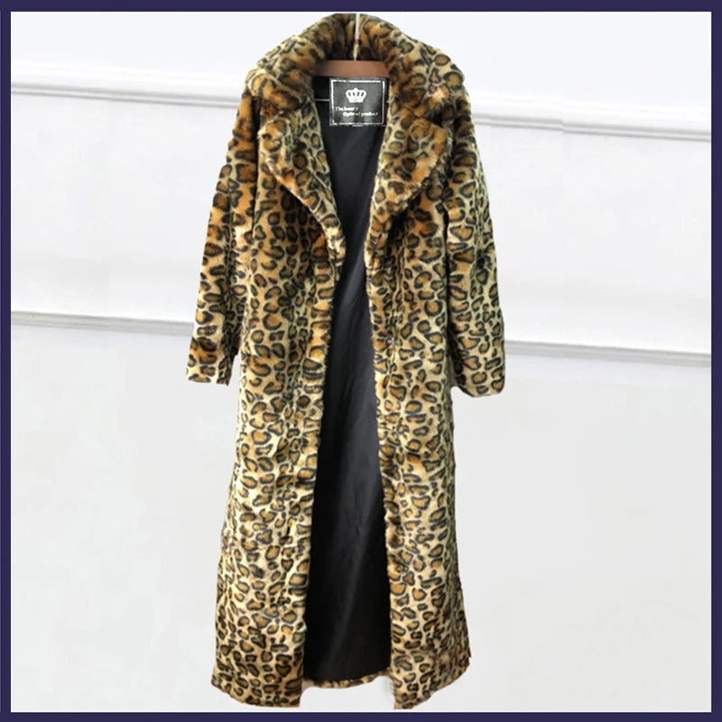 NEW Arrivals S-9XL Extra Plus Size Women's Leopard Fur Coat Mink Faux Fur Coat Long Fashion Casual Top Europe and America Loose Warm Windbreaker