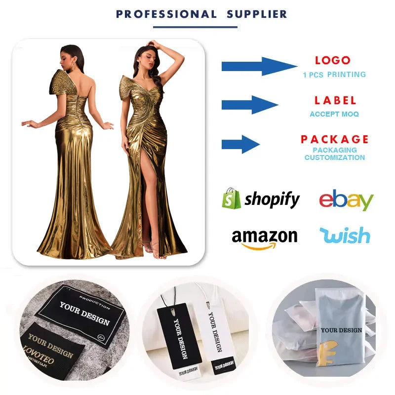 Mother of  Bride Luxury Gowns S-2XL for Women Evening Wedding Guest Party Dresses Elegant Floor-Length One-Shoulder Slit Pleated Mermaid Formal Party Dresses Ladies Luxury Apparel Supplies