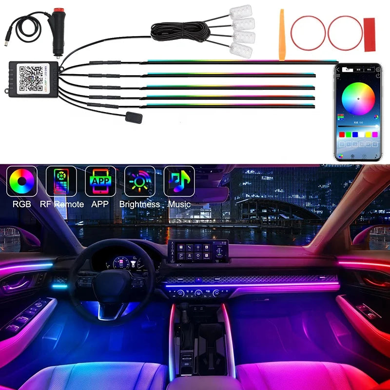 18 in 1 Ambient Lighting Easy Install Cars Dynamic Symphony Atmosphere 50.000 Hours Lifespan Universal RGBIC LED Strip Light Kit for Car Interior Decoration Accessories